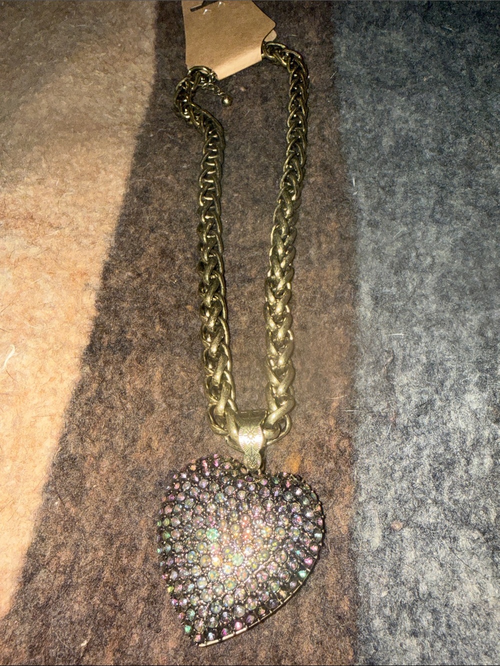Gold-Tone Heart Pendant Necklace with Iridescent Crystal Pavé